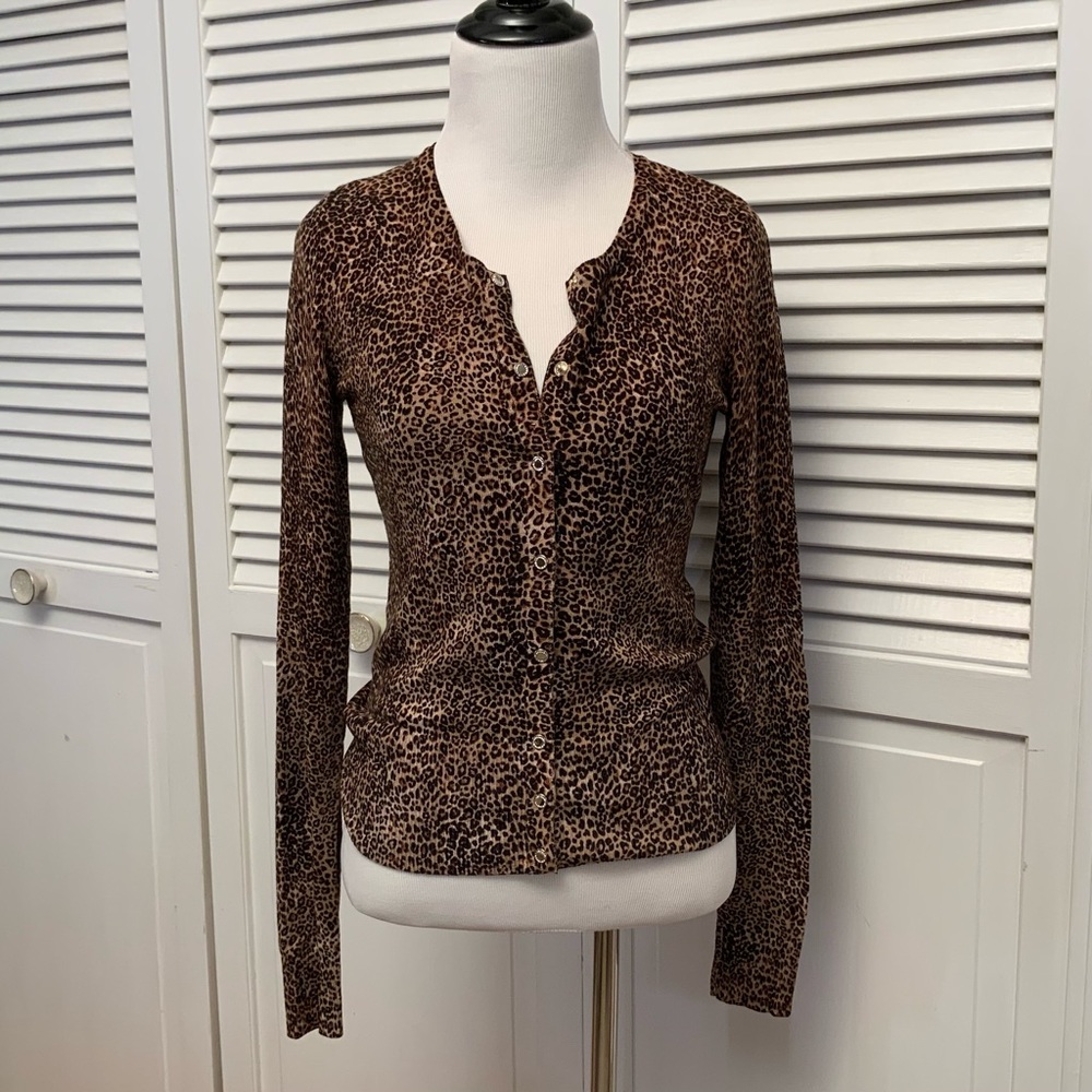 WHBM Animal Print Blouse - Sz XXS - Snap Buttons - Long Sleeves